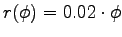 $r(\phi) = 0.02 \cdot \phi$